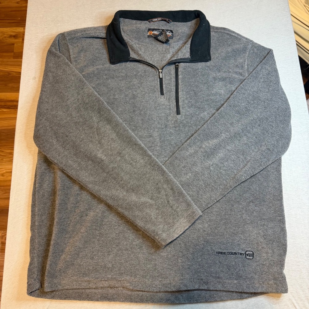 Free Country‎ Mens XL Quarter Zip Fleece Pullover Gray Mock Neck Sweater Jacket